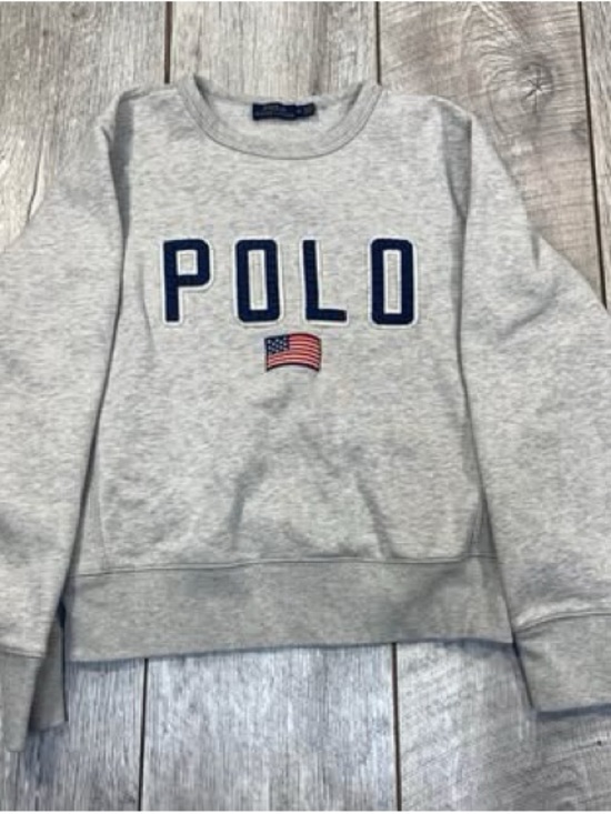 Ralph Lauren Tops - Ralph Lauren Polo long sleeve sweatshirt crop top grey print in front medium